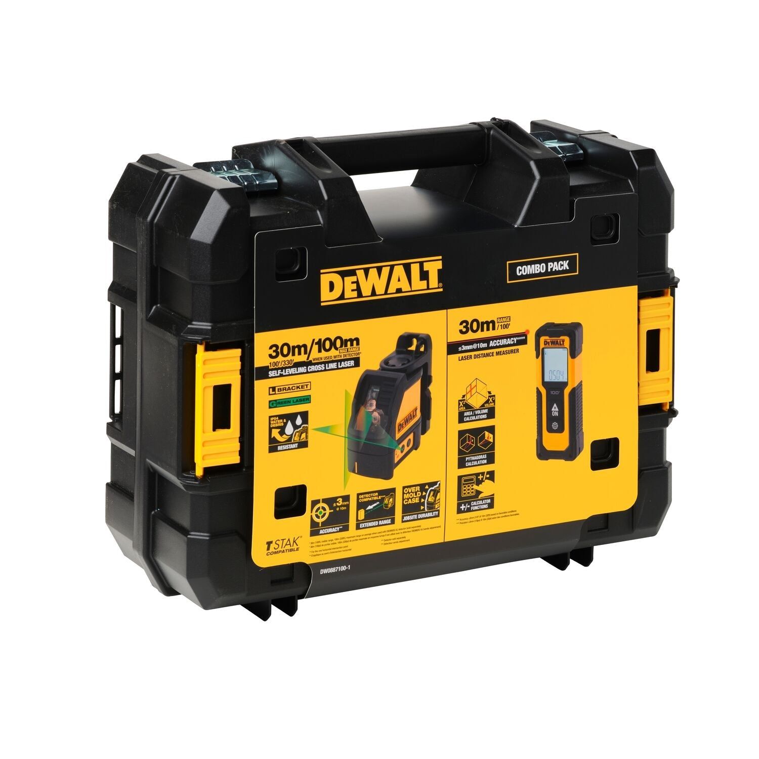 DeWALT DW0887100-1 Combiset: DW088CG Kruislijnlaser Groen   DWHT77100 Afstandsmeter