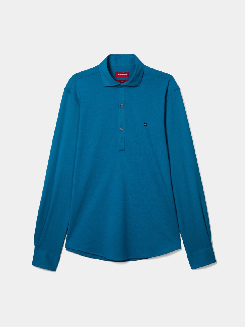 Camisa slim fit em malha piqué com carcela de polo