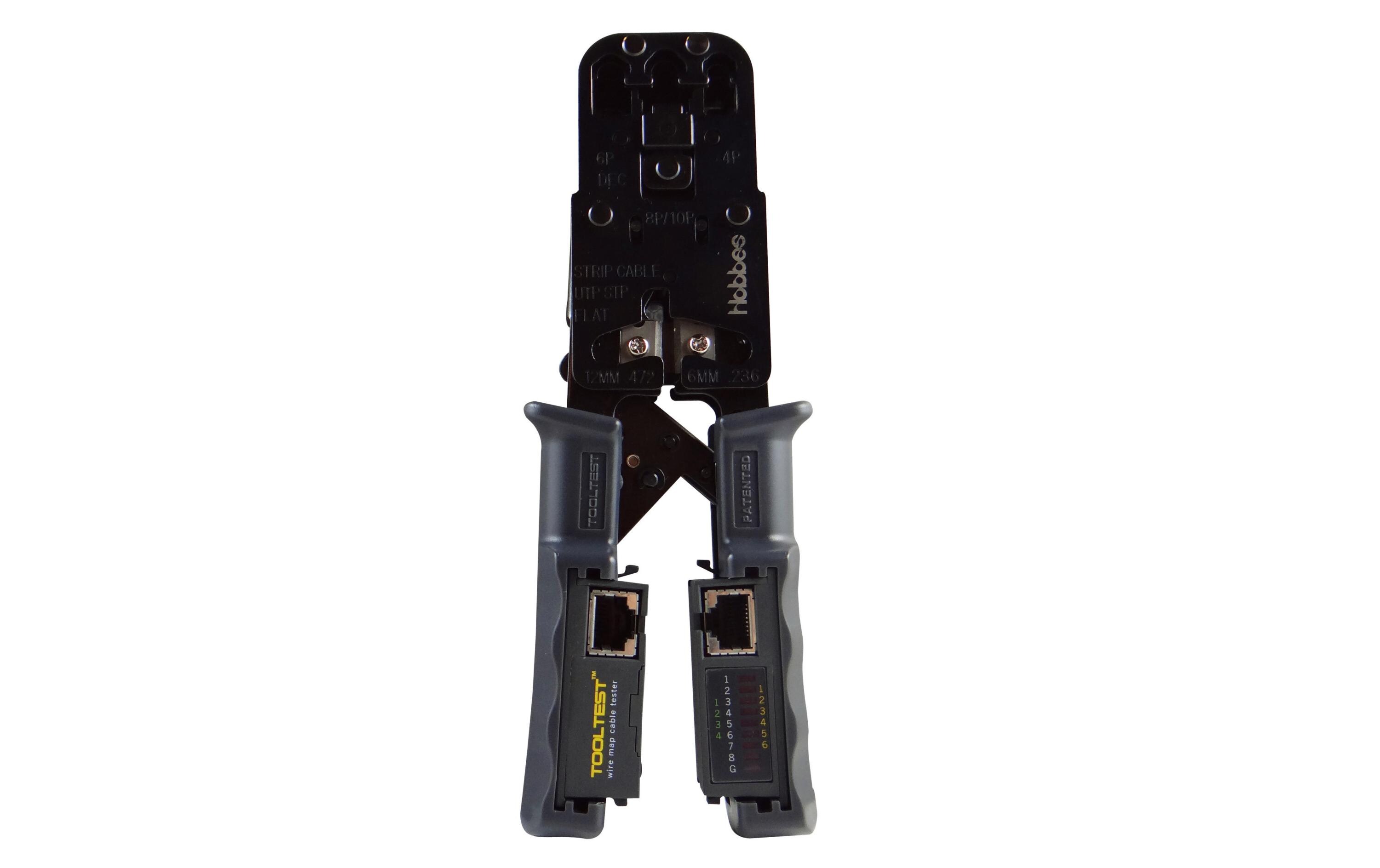 Crimpzange RJ11, RJ12, RJ45 mit KabeltesterCrimpzange und Kabeltester in einem