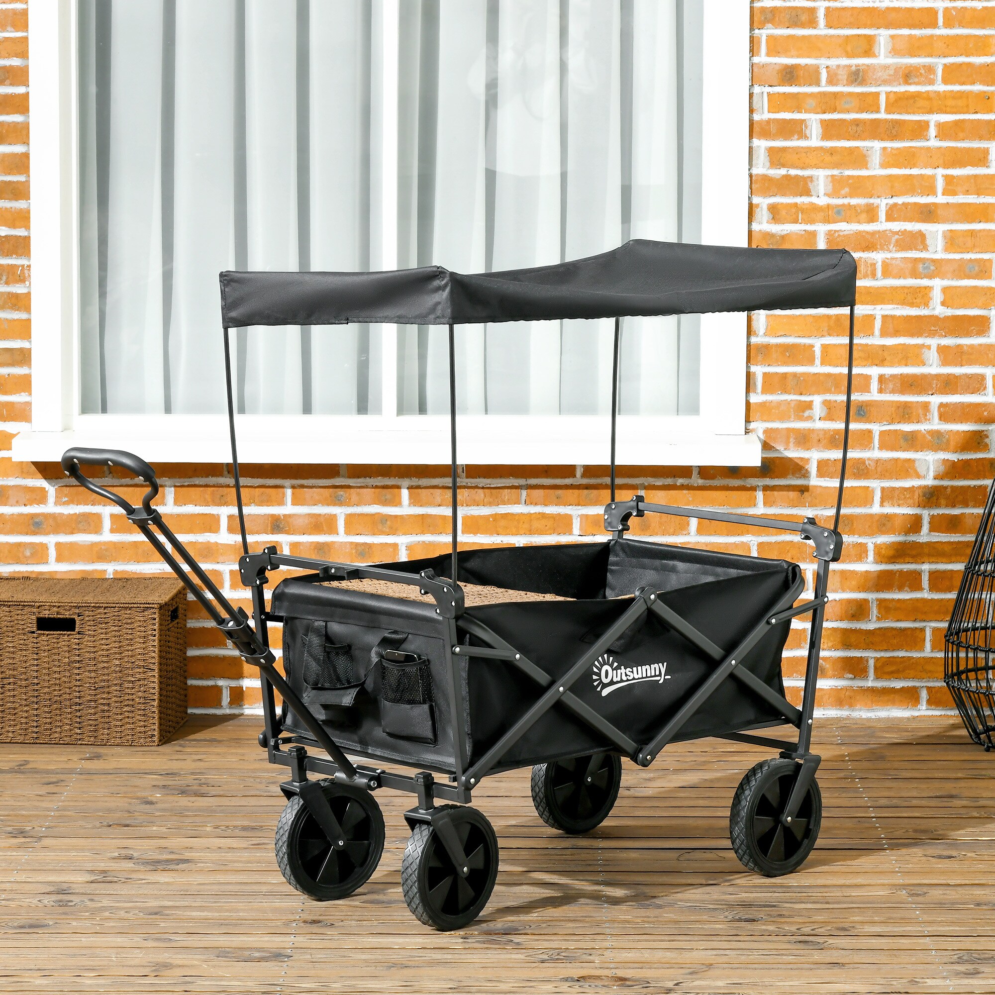 Outsunny Bollerwagen mit Sonnendach schwarz 97L x 52B x 105H cm