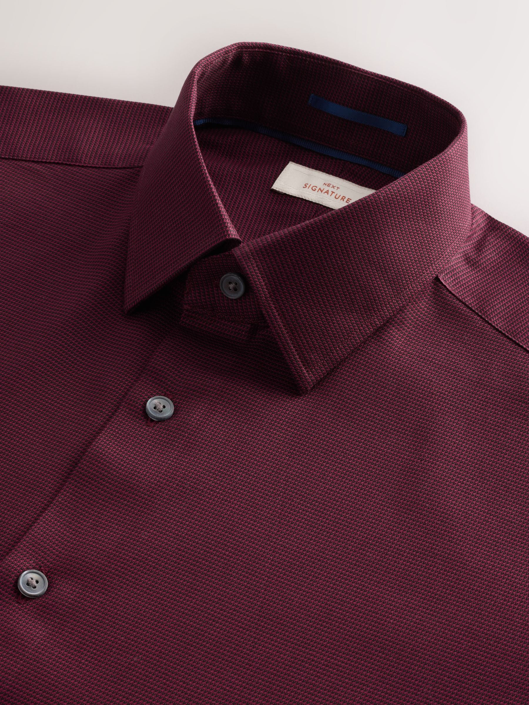 Bordeauxrood - Slim Fit - Signature 100% katoenen overhemd met textuur