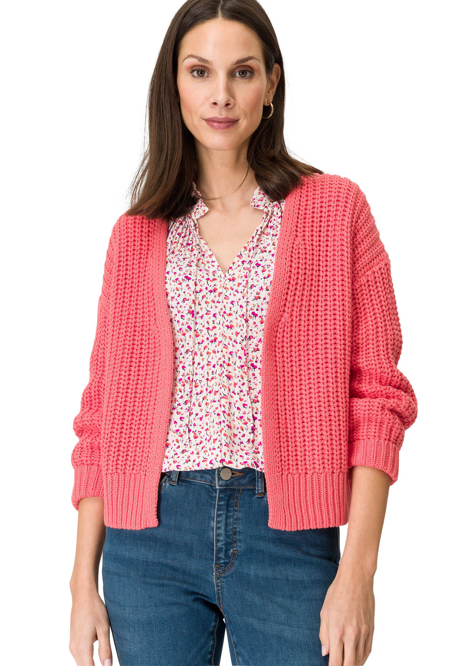 zero| Damen Kurze Grobstrickjacke