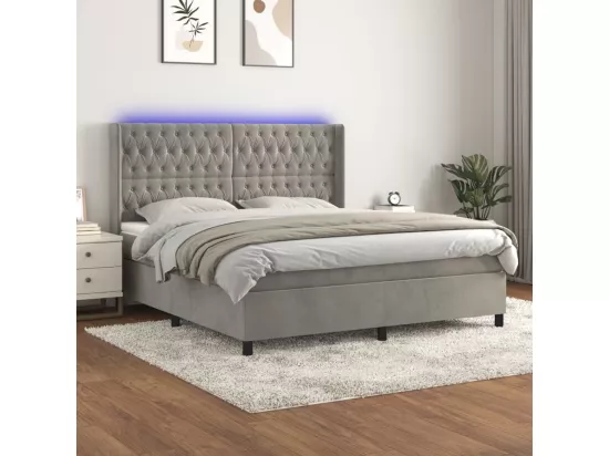 Sommier tapissier matelas et LED Gris clair 180x200 cm Velours
