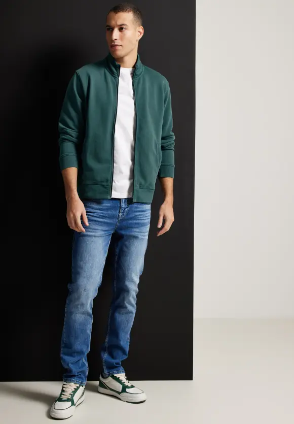 Softe gewaschene Sweatjacke - oxford green
