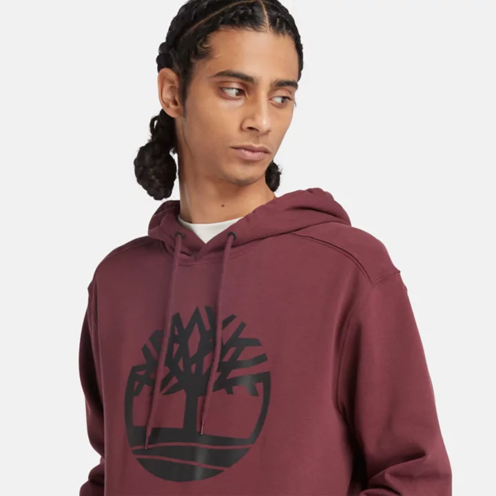 Moletom com capuz Timberland Tree Logo para homens na cor bordô.