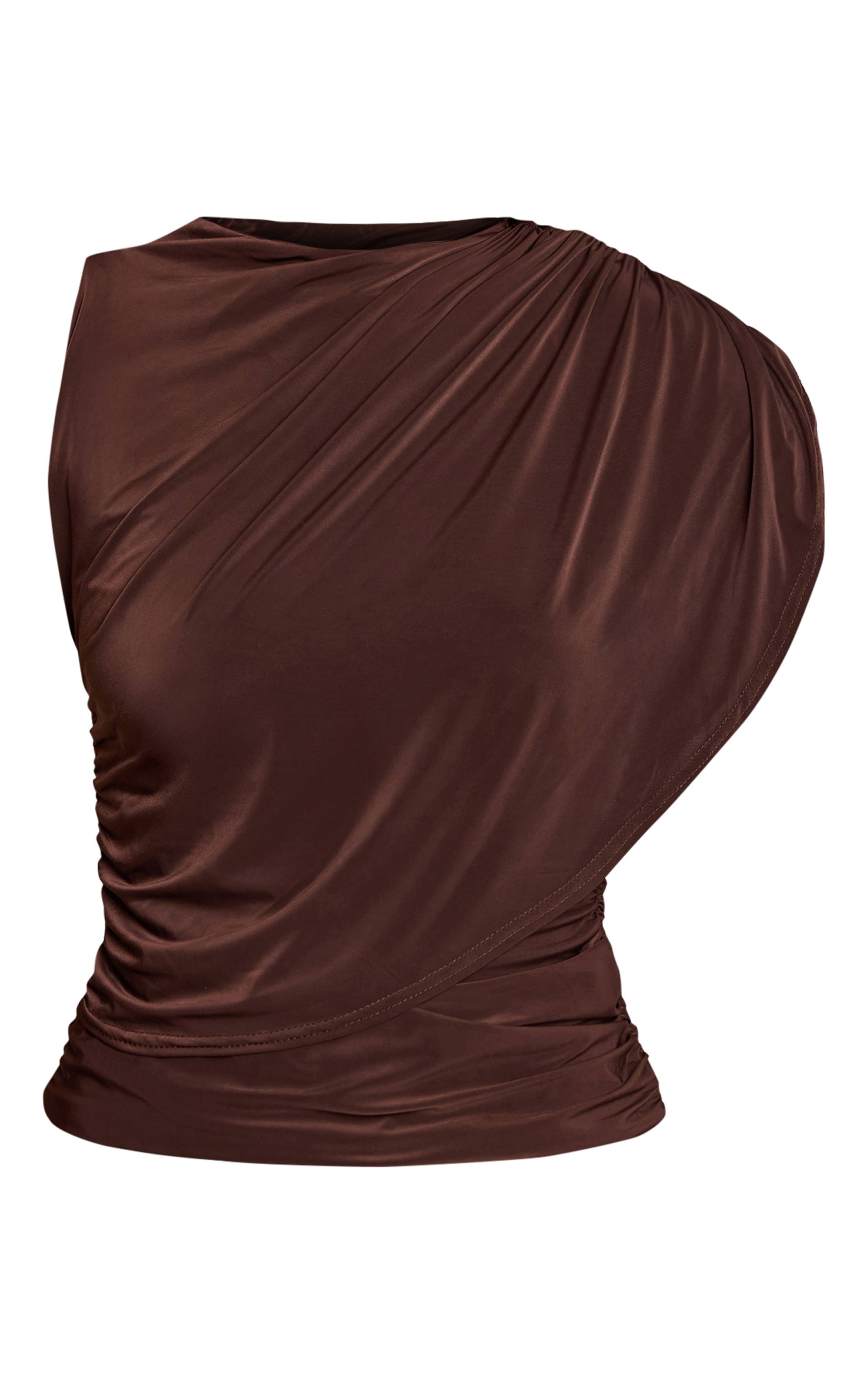 Chocolat Haut Long À Double Couche En Tissu Fluide Avec Détail Cape
