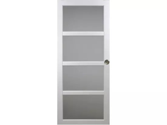 Porte Coulissante Tana Blanc Vitrée H204 X L83 + Rail Alu Et 2 Coquilles Gd Menuiseries
