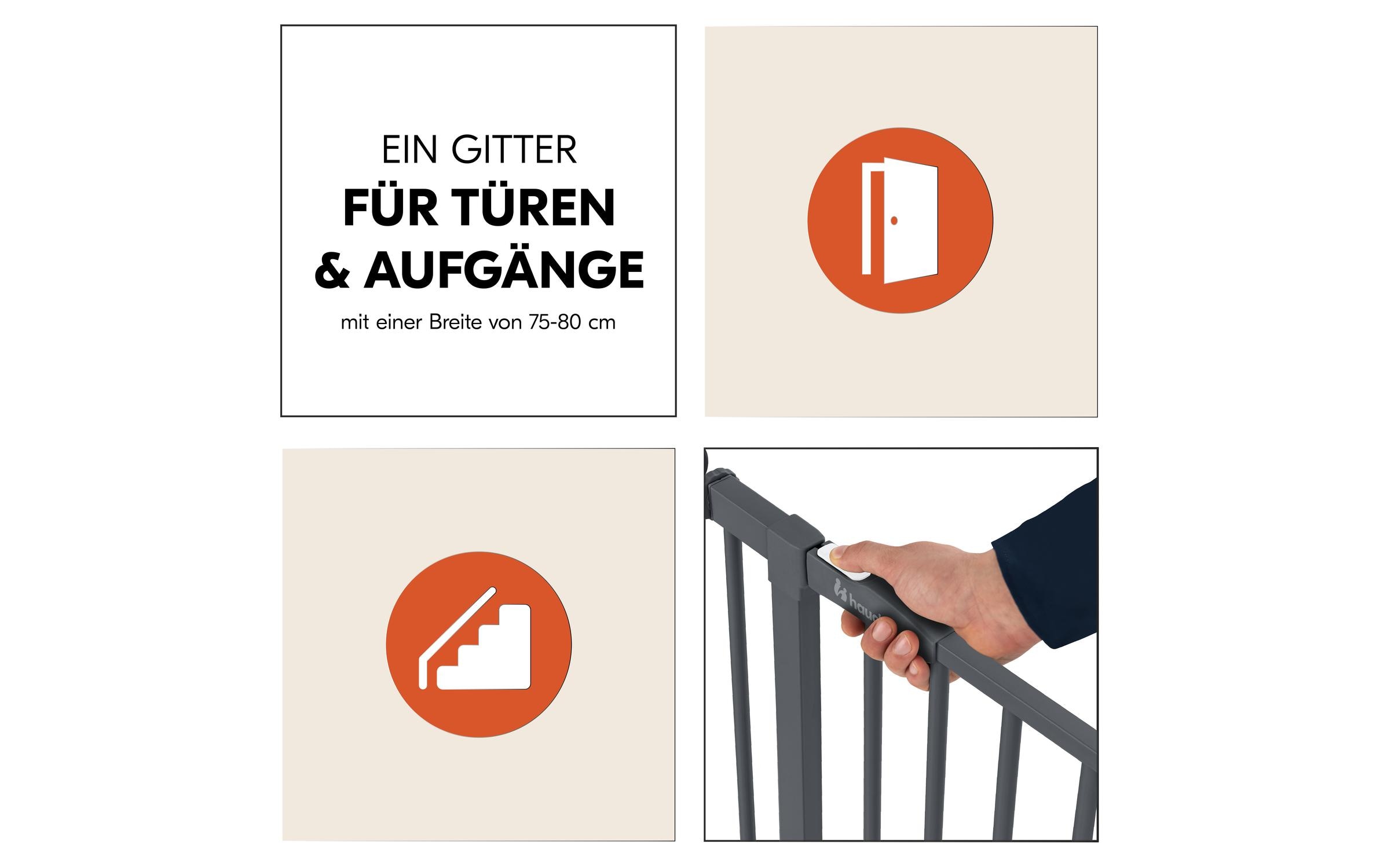 Türschutzgitter Open N Stop 2 Dark Grey 75 cm - 80 cmPraktisches, manuell schliessendes Tür- und Treppenschutzgitter-Set