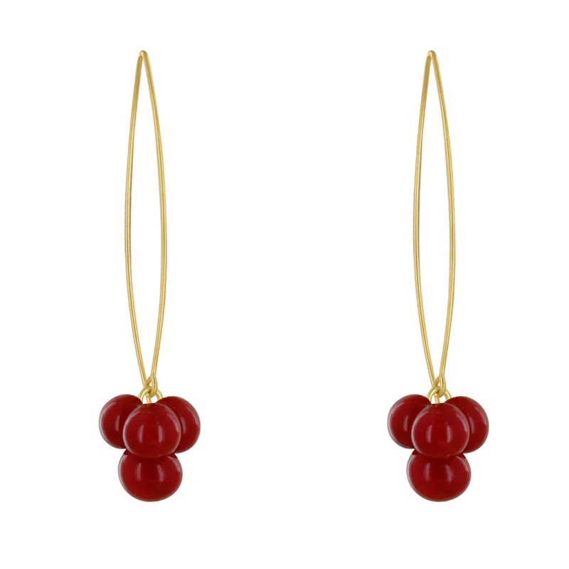 Boucles d'Oreilles Grand Crochet Laiton et Bouquet de Perles de Verre
