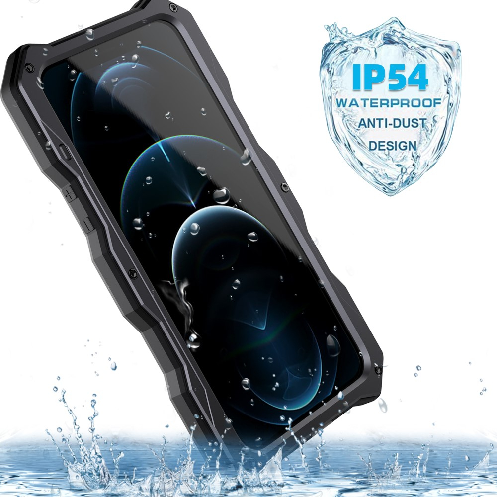 iPhone 12 / iPhone 12 Pro Hybrid Outdoor Hardcase Hülle mit Cam-Slider   Kickstand (Spritzwassergeschützt IP54) - Schwarz (Matt)