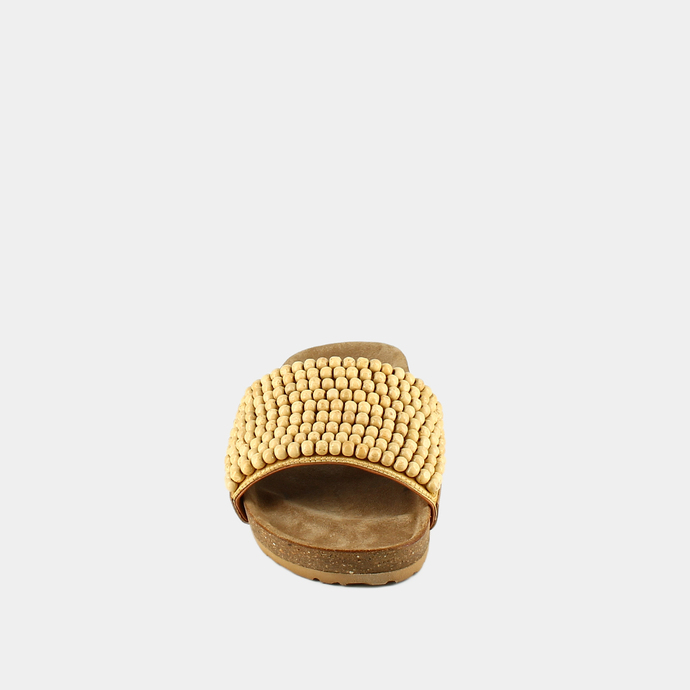 Mules à perles  en cuir beige