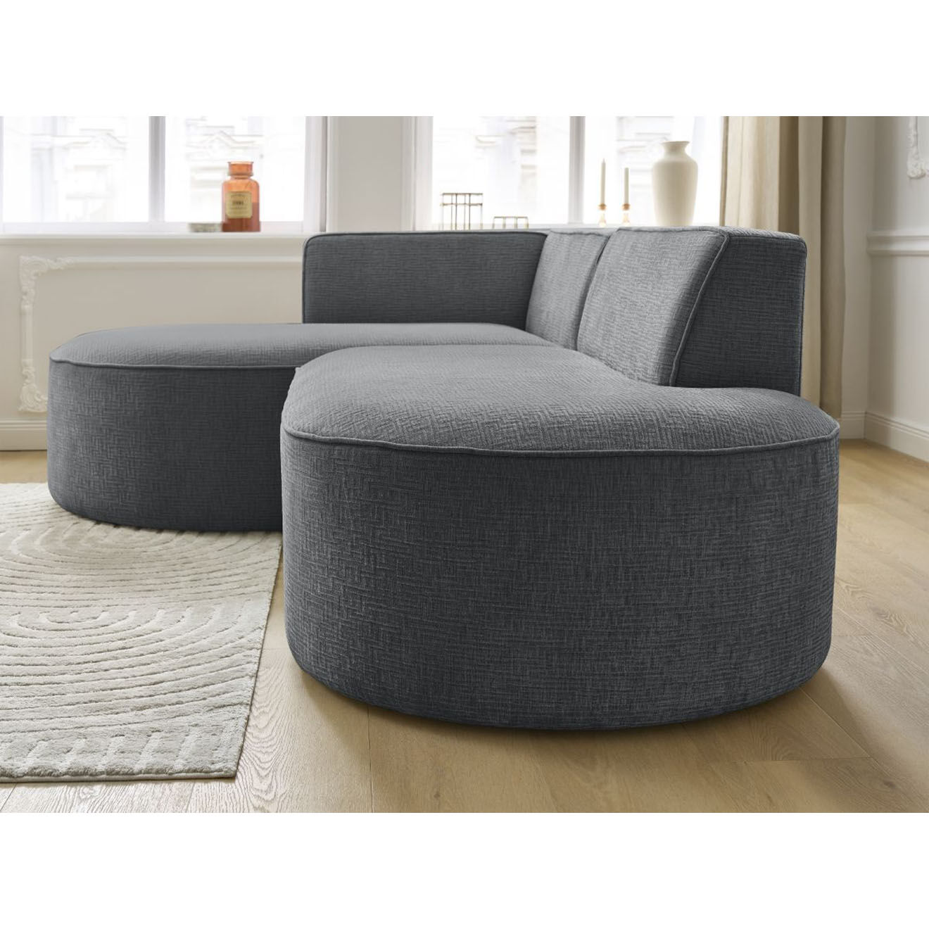 Bobochic Canapé d'angle gauche fixe 4 places Rousseau texturé gris foncé - 250x160x72 cm