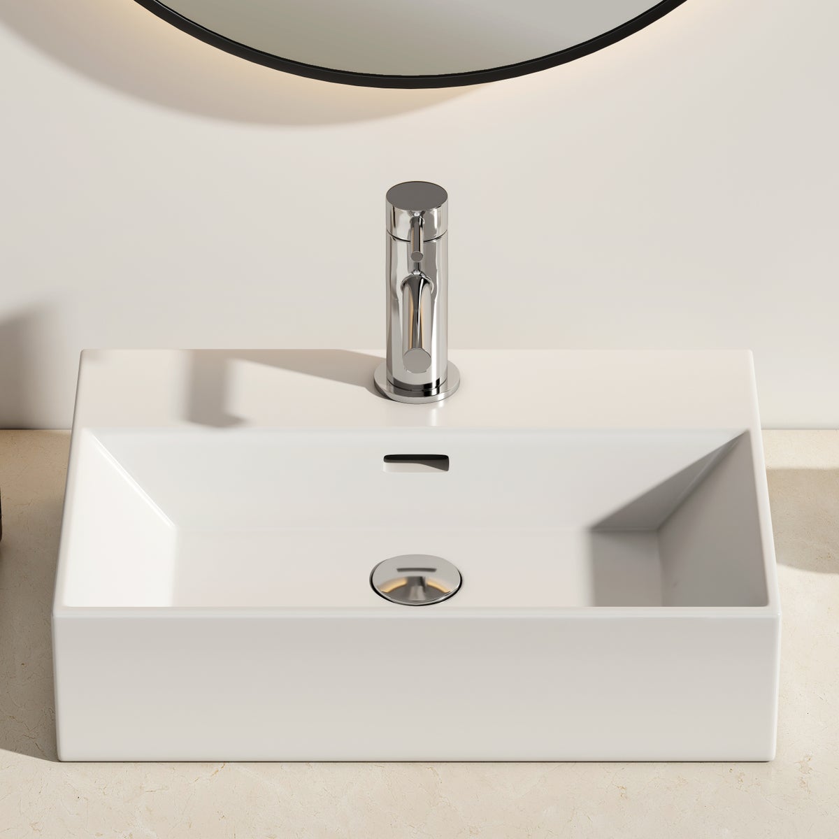 EMKE Opzetwastafel, keramische wastafel met kraangat, modern design voor de badkamer, 515 x 360 x 130 mm, wit