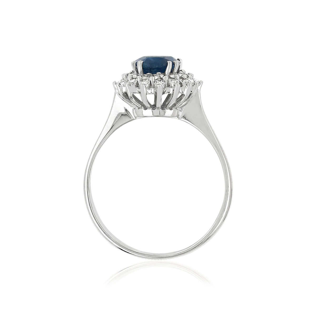 Bague or 750 blanc saphir ovale et diamants