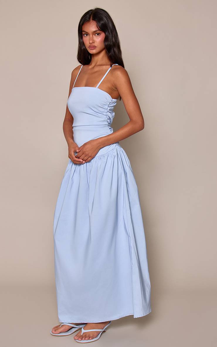 Bleu Layette Robe Longue Froncée À Bretelles En Tissu Tissé Extensible