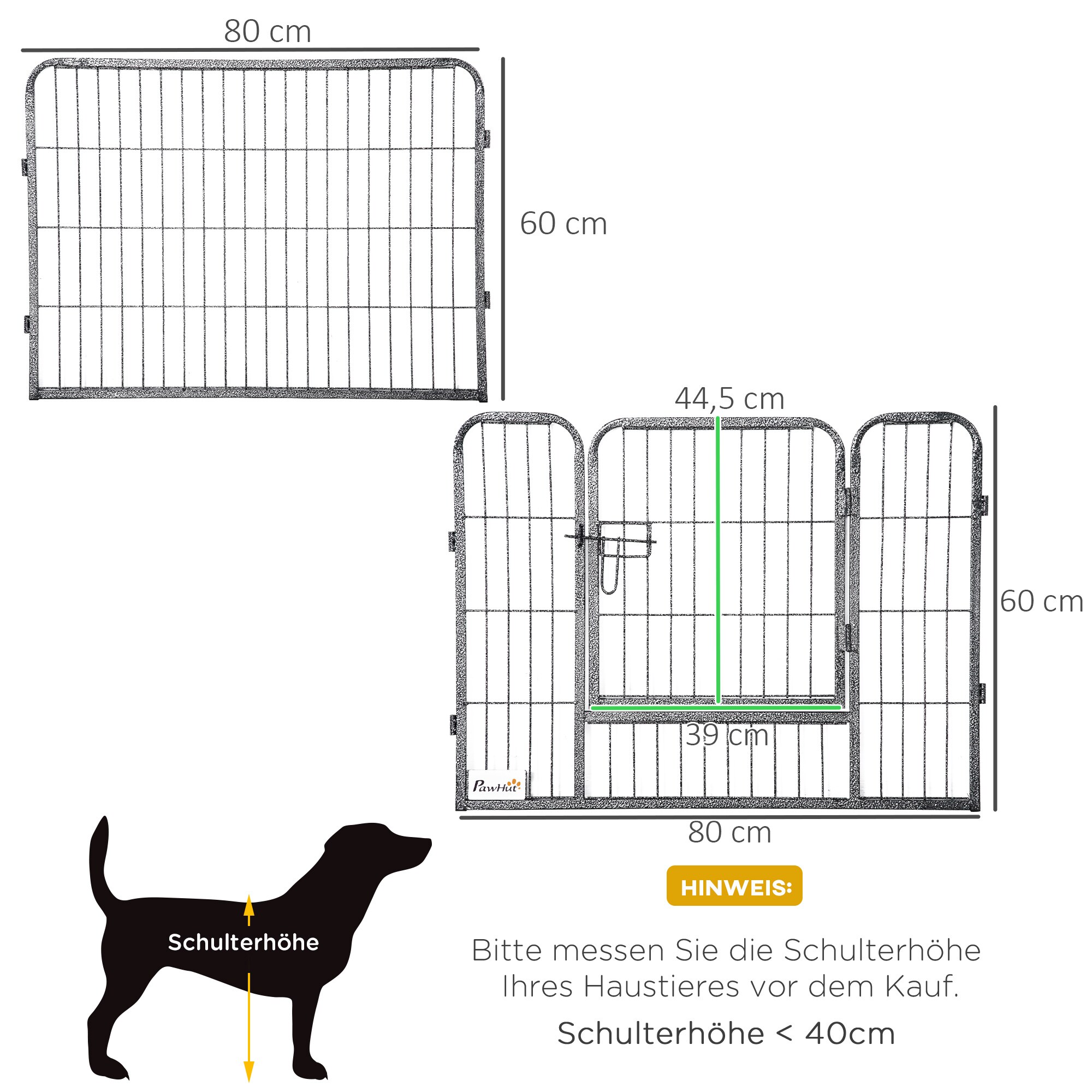 PawHut Freilaufgehege mit Tür grau 80L x 1,5B x 60H cm