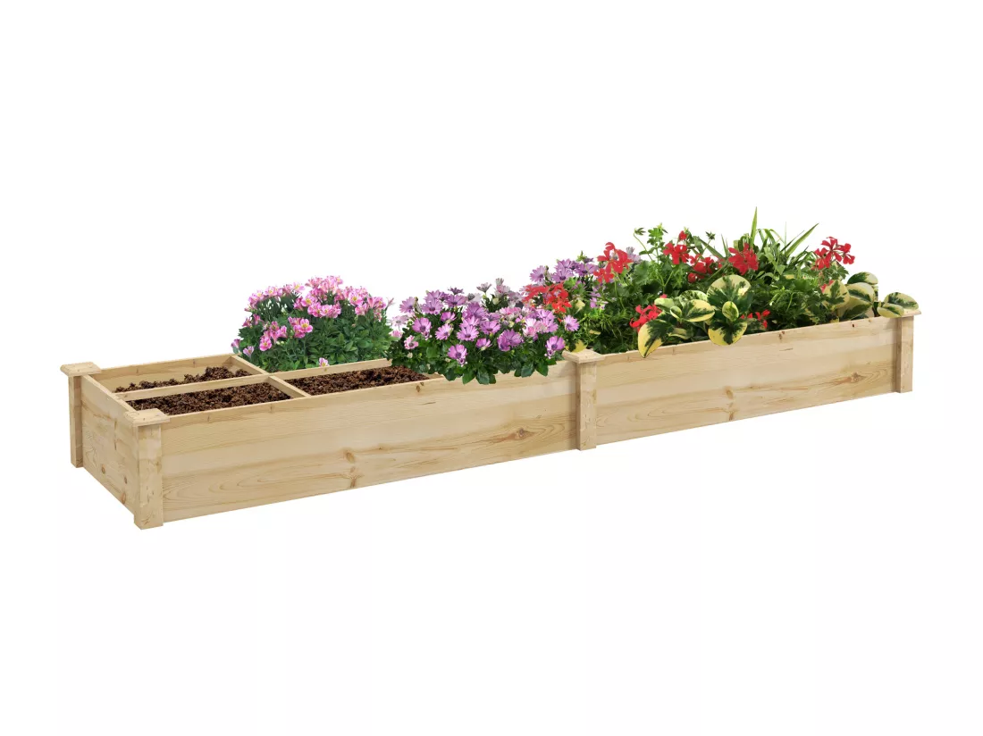 Carré potager de jardin dim. 237L x 60l x 25H cm séparations incluses bois de sapin