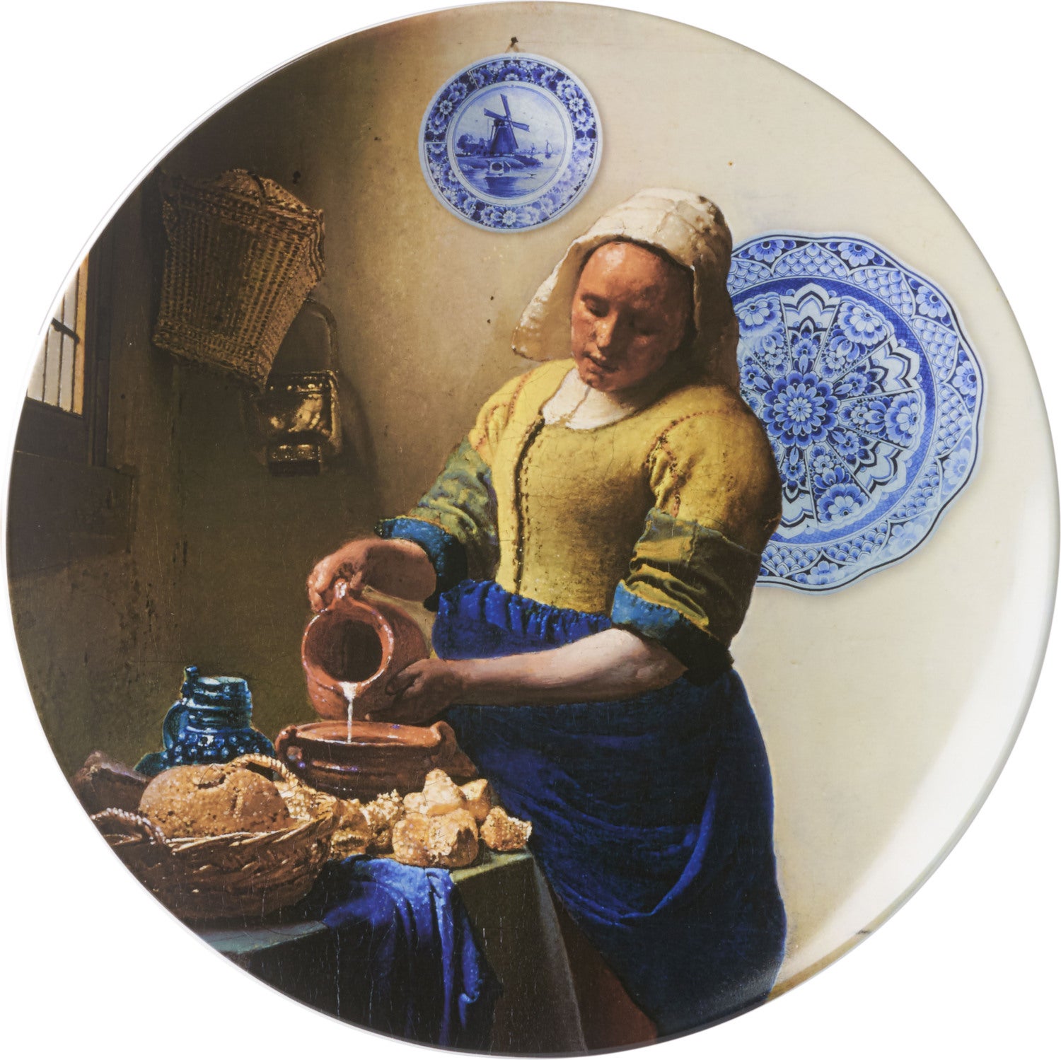 Heinen Delfts Blauw wandbord Melkmeisje blauw D 42 H 3,5 cm