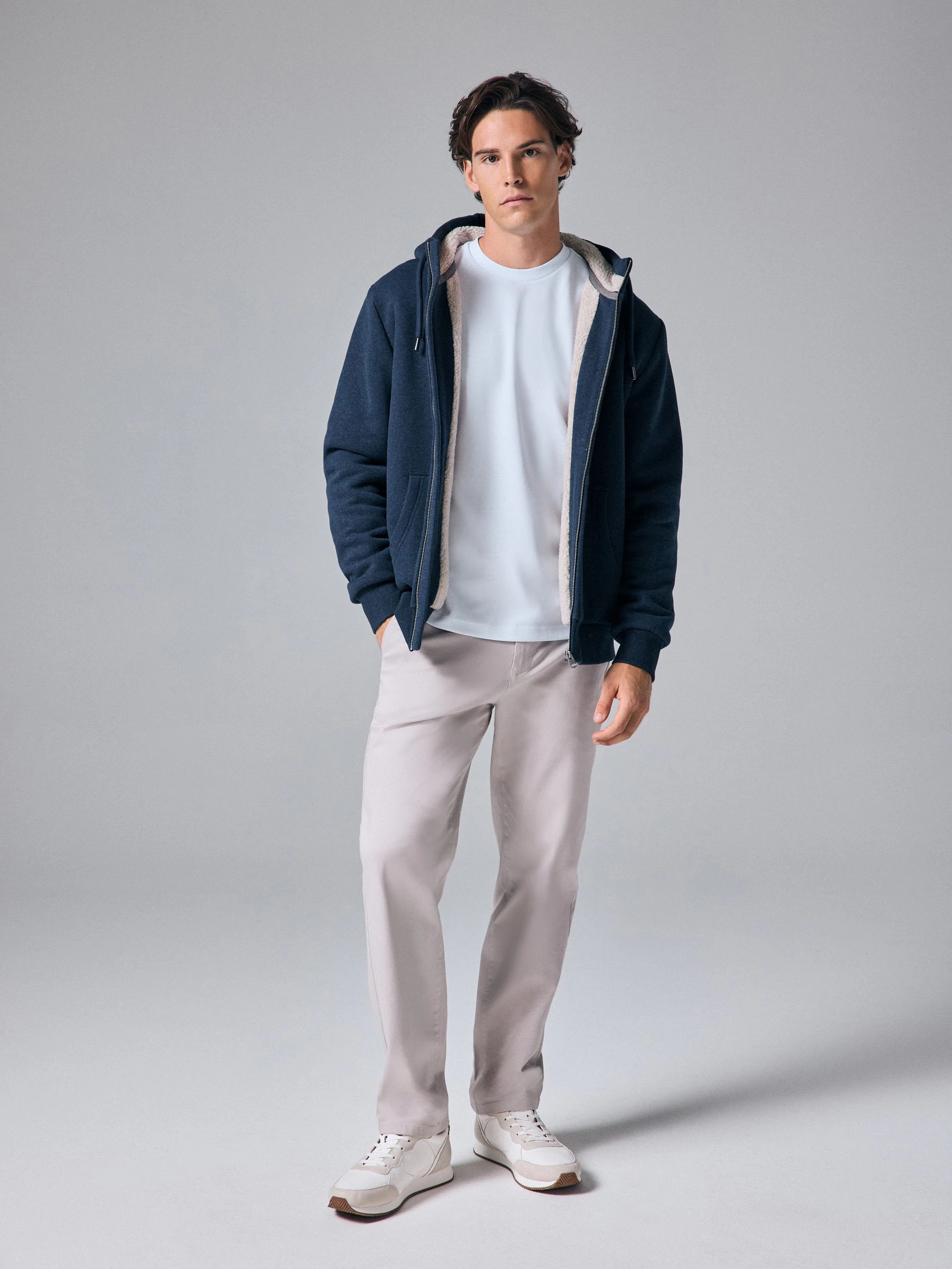 Donkerblauw - Borg hoodie met fleecevoering en volledige ritssluiting