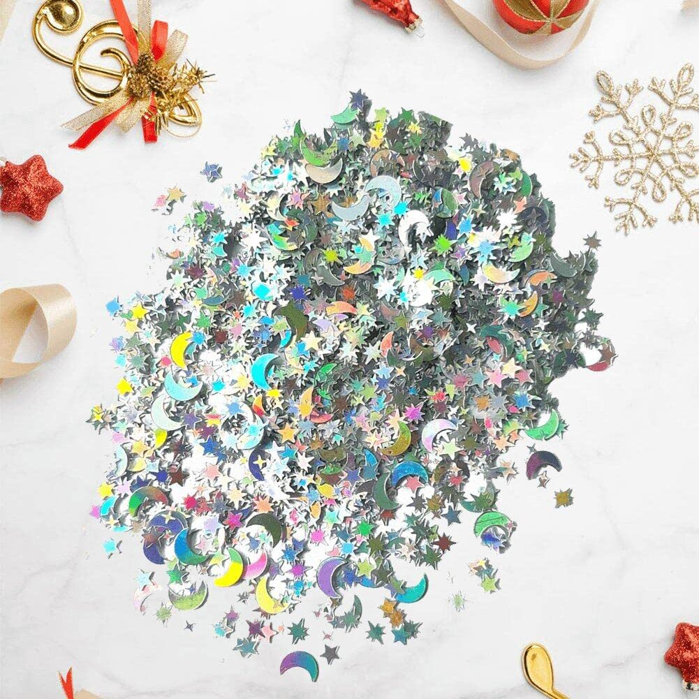 (15g) Konfetti Party Dekoration Streukonfetti Tischdekoration Hologramm Metallic Mond / Sterne - Silber