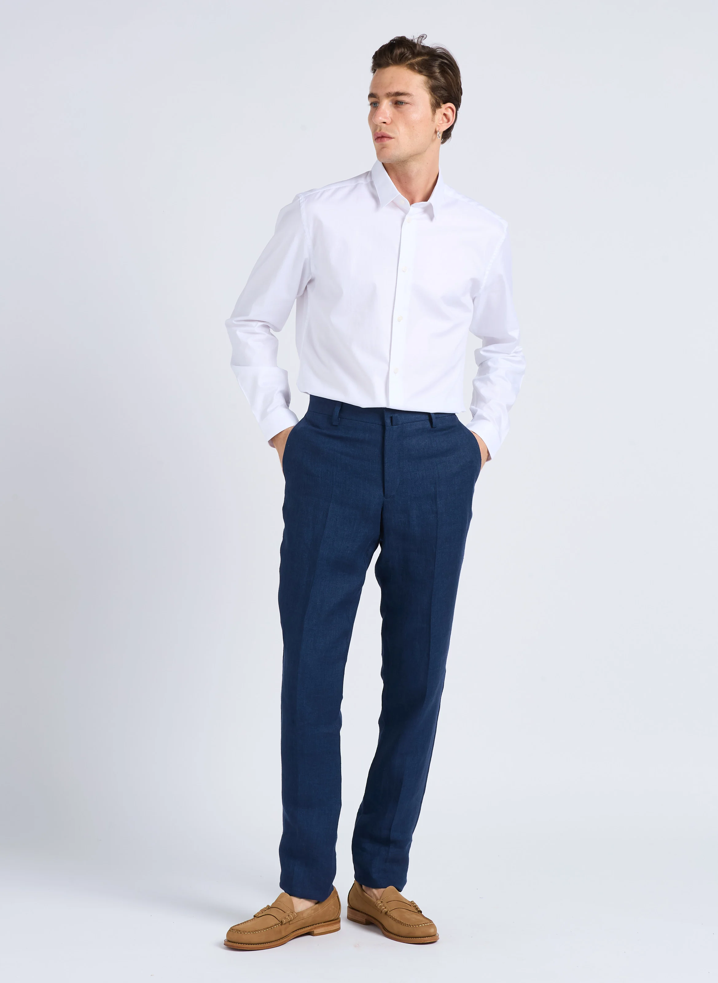 LAAVE - Chemise col classique slim-fit en coton | Blanc
