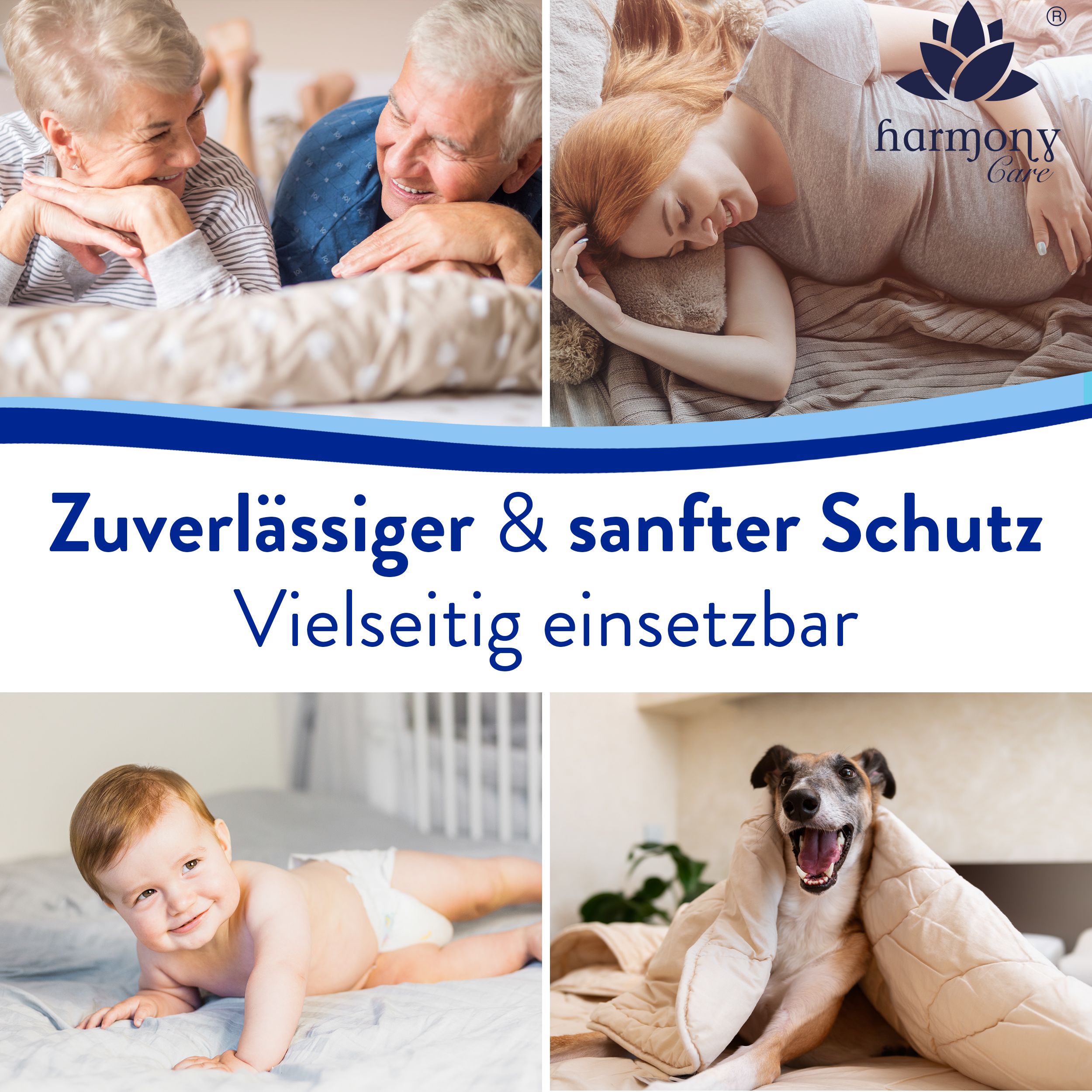 Harmony Care® Inkontinenzunterlage waschbar und rutschfest - saugstarke Inkontinenz Bettunterlage