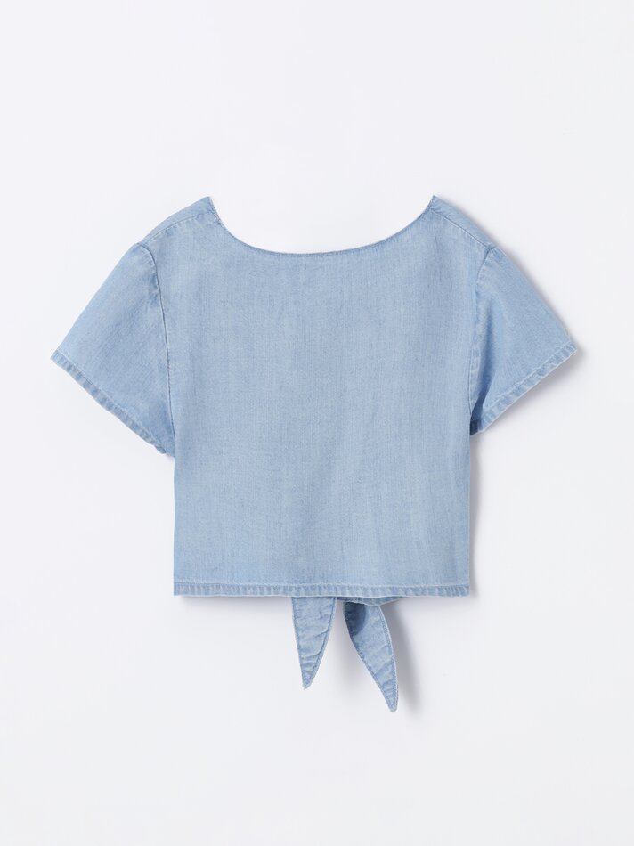 Camisa jeans leve com nó - Índigo