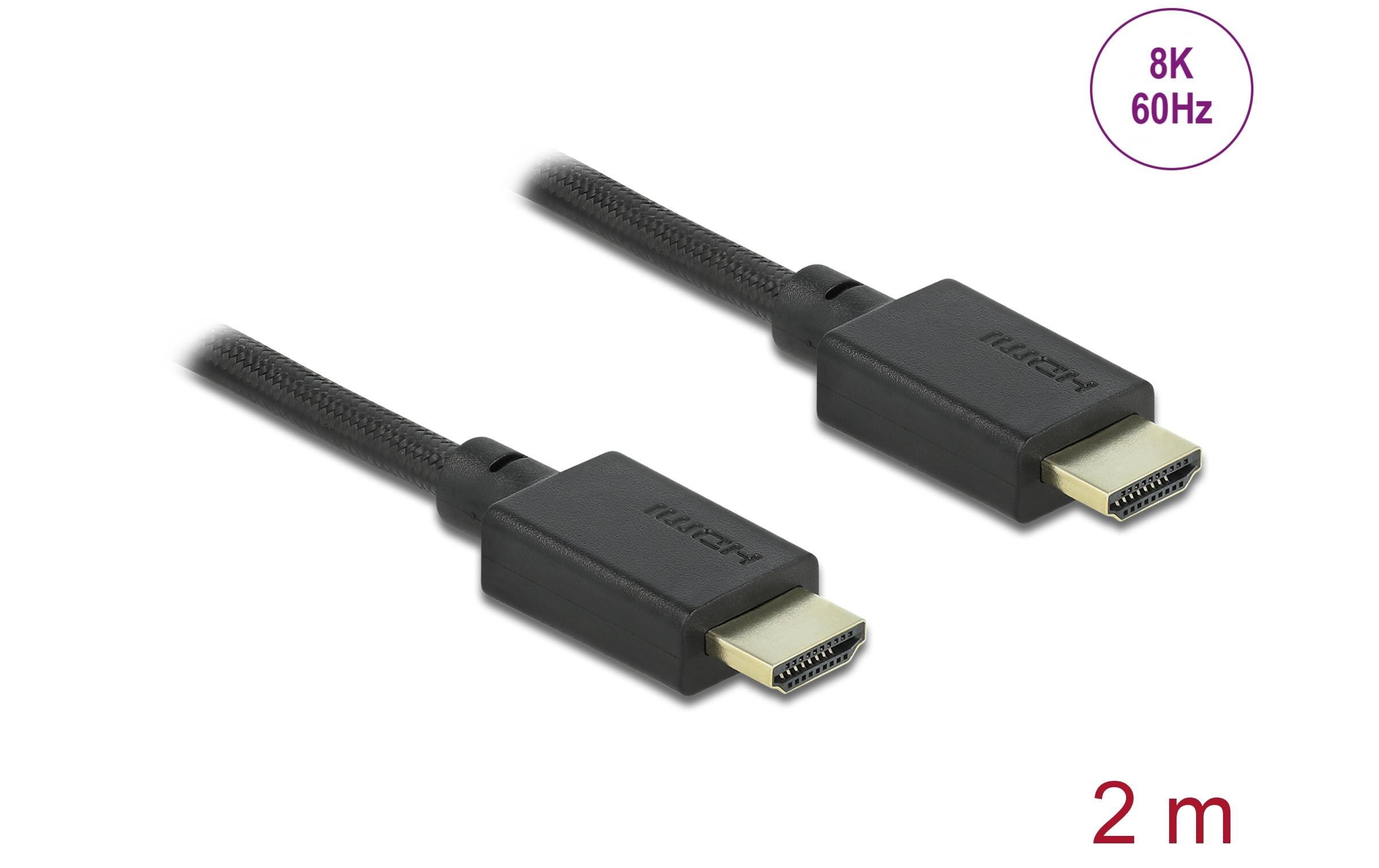 Kabel 8K 60Hz HDMI - HDMI, 2 mDelock High Speed HDMI Kabel 48 Gbps 8K 60 Hz 2 m