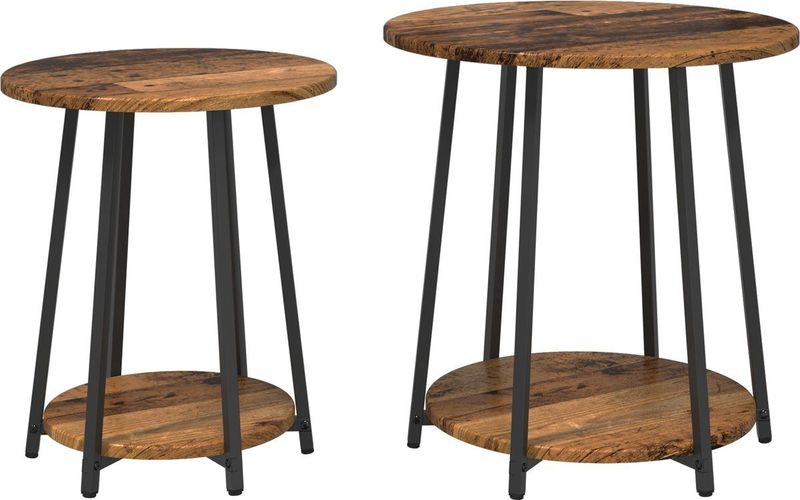 vidaXL - Bijzettafel 2-Pack - Gevlochten Hout - Metaal - Ronde Tafel 60 cm