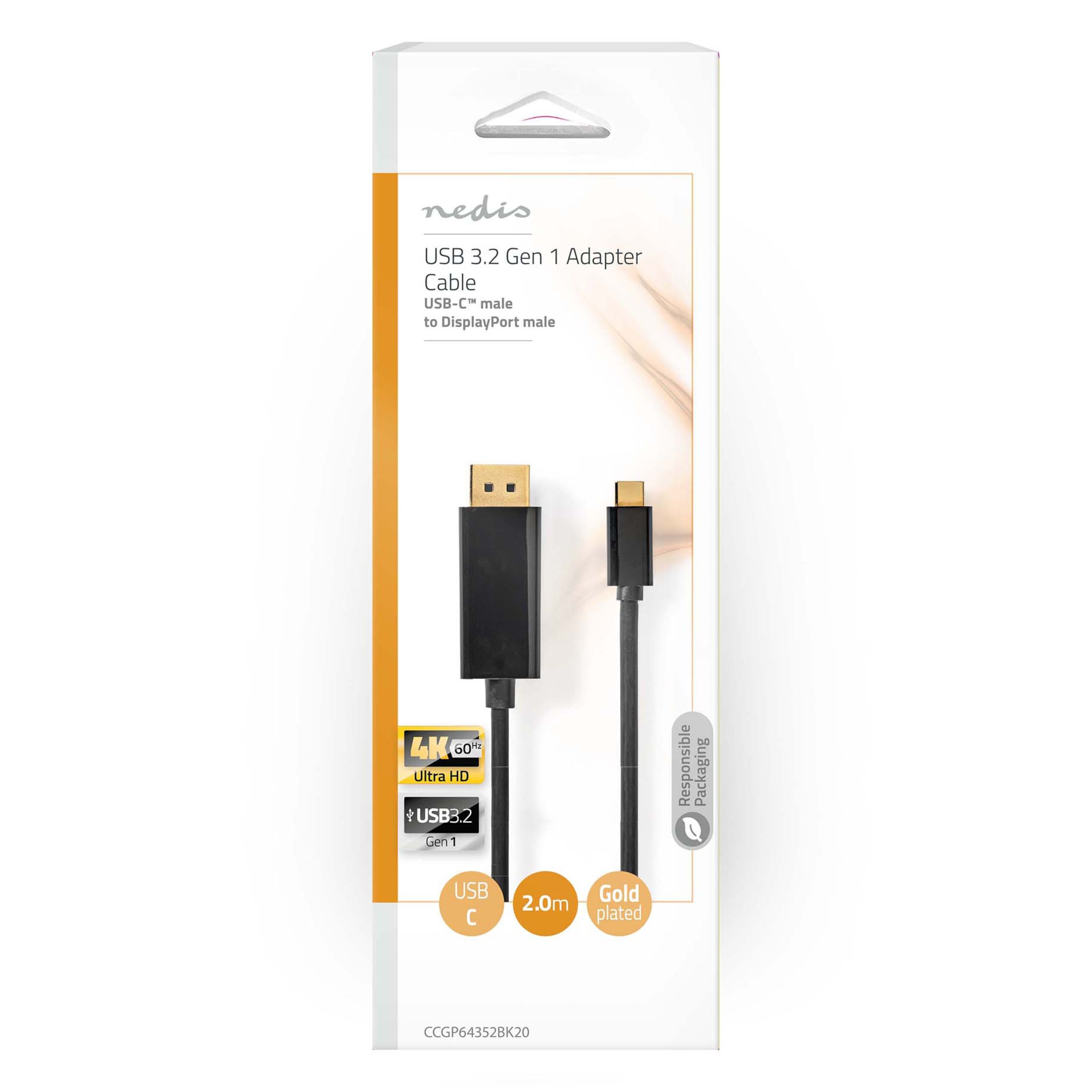 Plexgear USB-C-kabel til Displayport 2 m