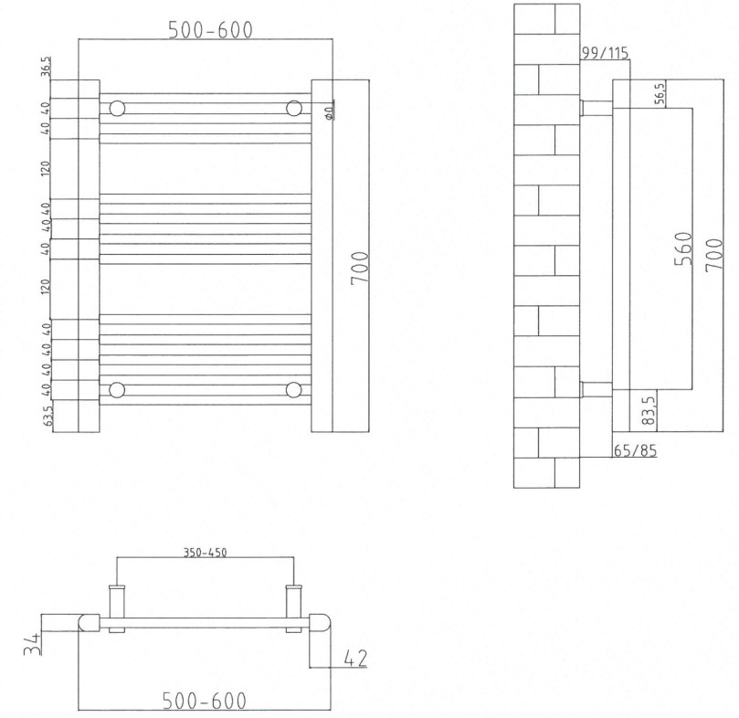 Eastbrook Biava elektrische handdoekradiator 60x70cm 300W zwart mat