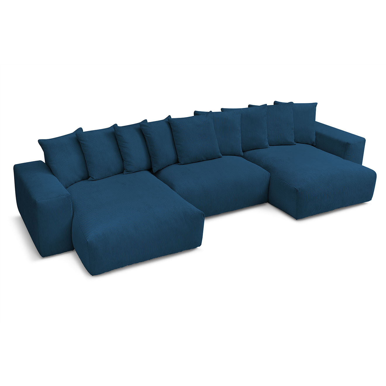 Bobochic Canapé panoramique fixe ultra moelleux voltaire velours côtelé bleu foncé - 420x174x75 cm