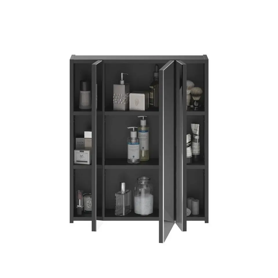 Hioshop Linus spiegelkast 3 deuren zwart