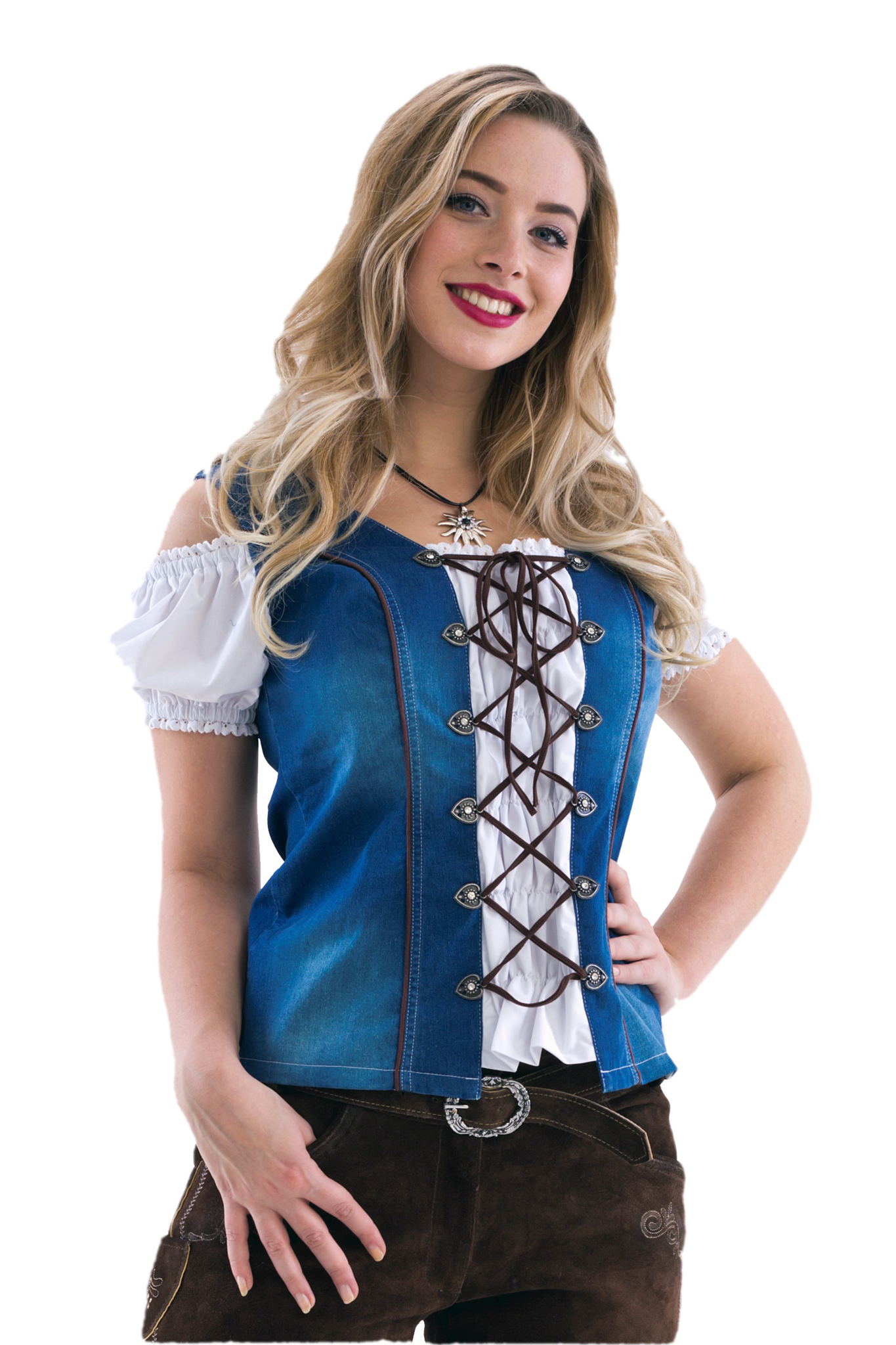 Wit Blauwe Blouse Dames Trachtenmieder