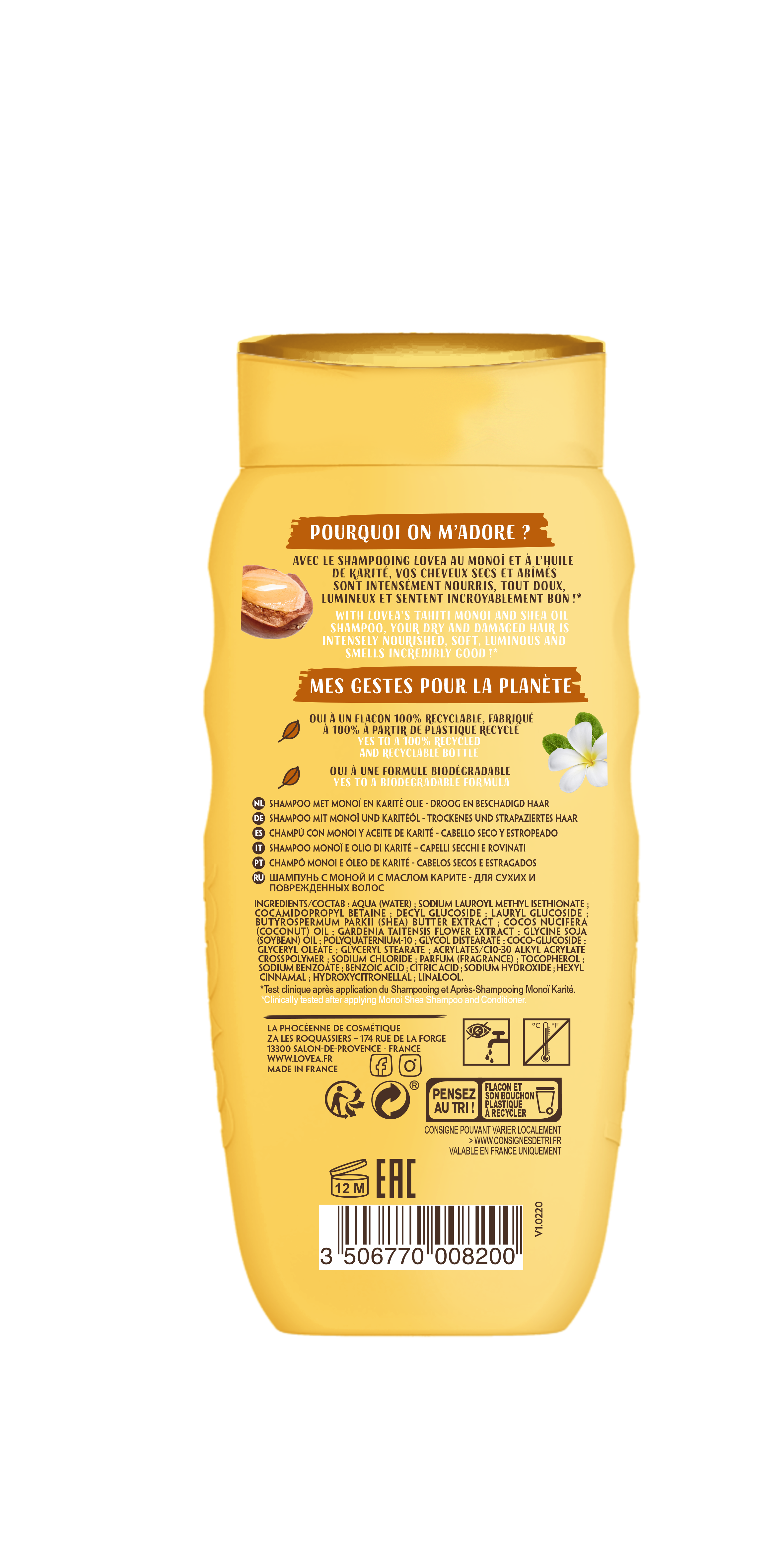 Lovea Shampoo<br>250 ml, Karitebutter Monoi
