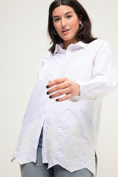 Hemd, oversized, Saum-Stickerei, Hemdkragen, Langarm
