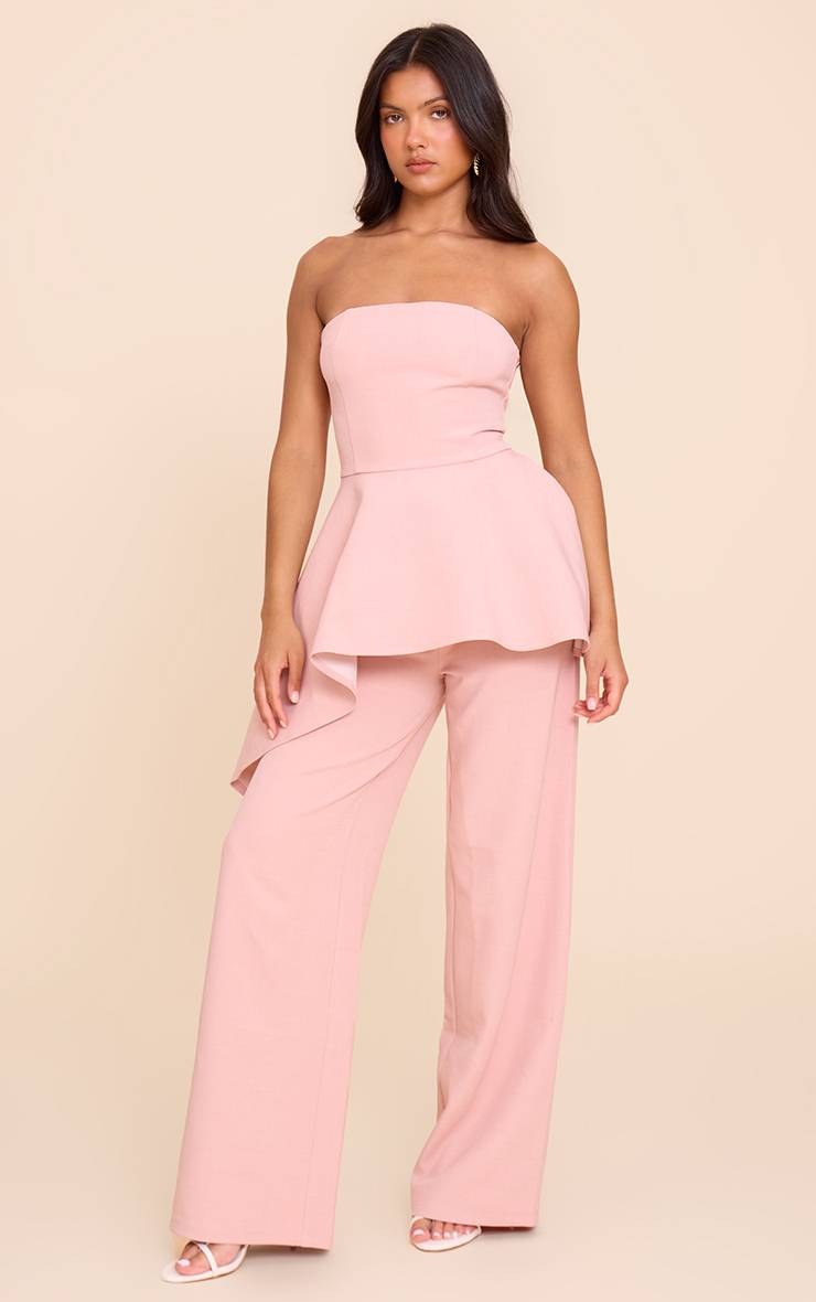 Rose Clair Haut Bandeau Asymétrique Tailleur Premium Coordonné