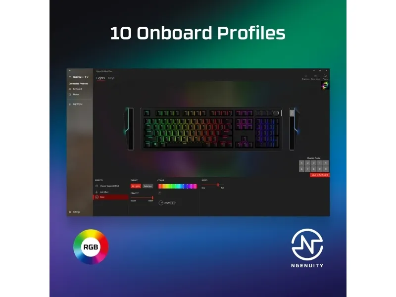 HyperX Alloy Rise - Tastatur - 100% fuld størrelse - bagbelyst - USB-C - QWERTY - Pan Nordic - tastaturkontakt: HyperX Linear - sortering