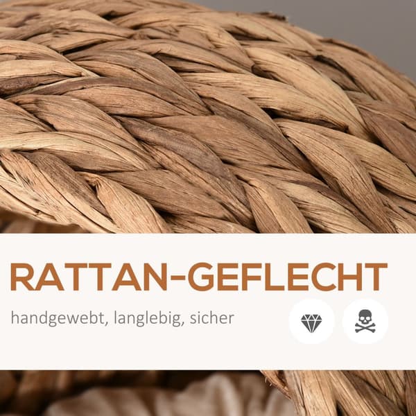 Rattan Cat Cave Cat Bed With Pute, Water Hyacinth Pet Bed, Lysebrun, 50X42X60Cm