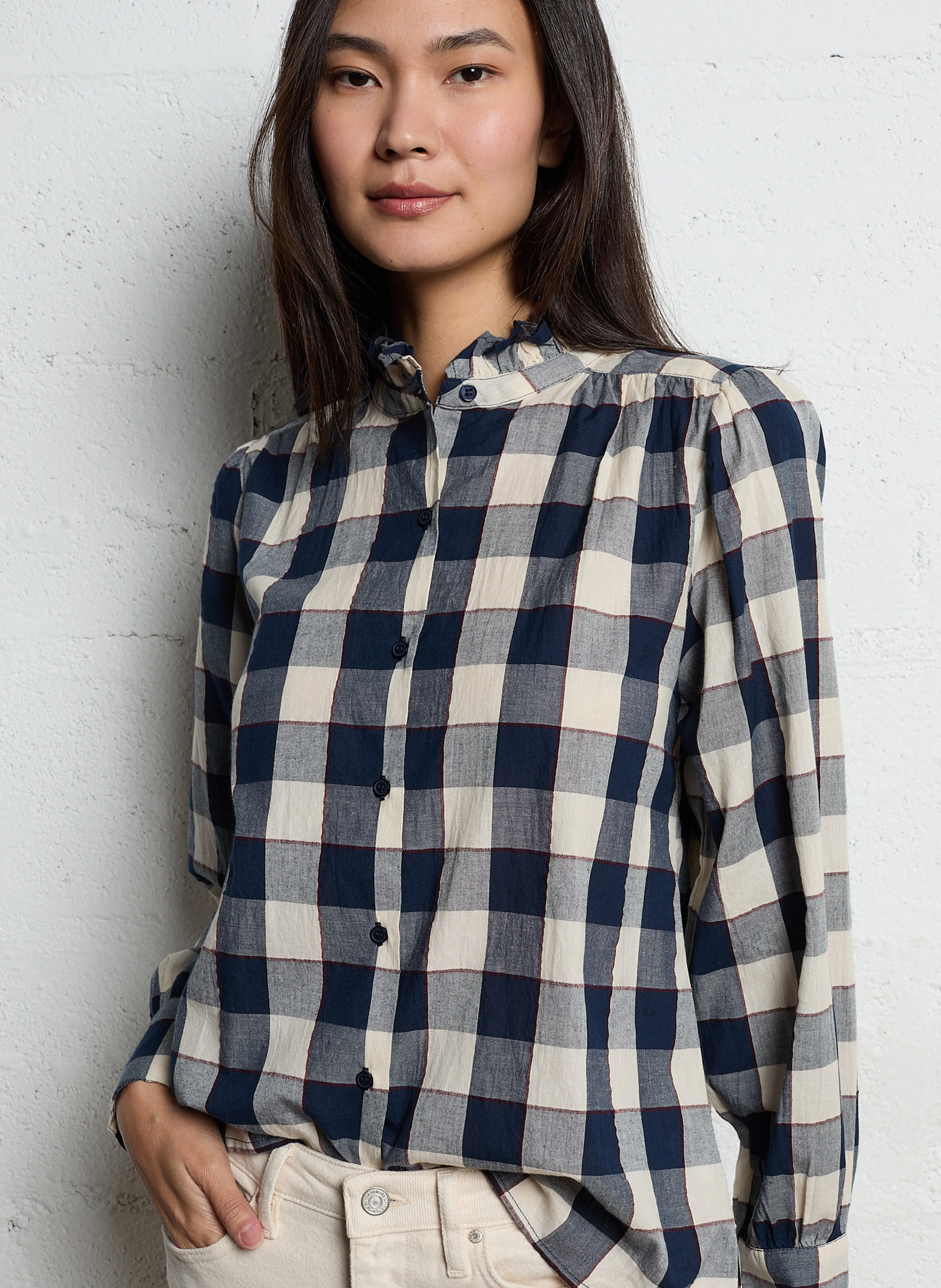 TABATHA - Chemise à carreaux en coton | Bleu