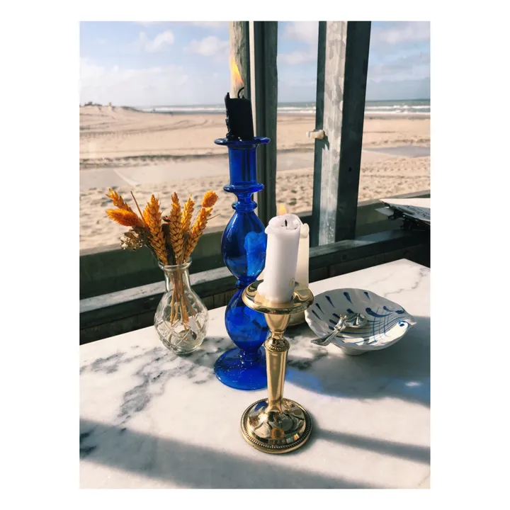 Anna + Nina Bougeoir Harbor en verre | Bleu