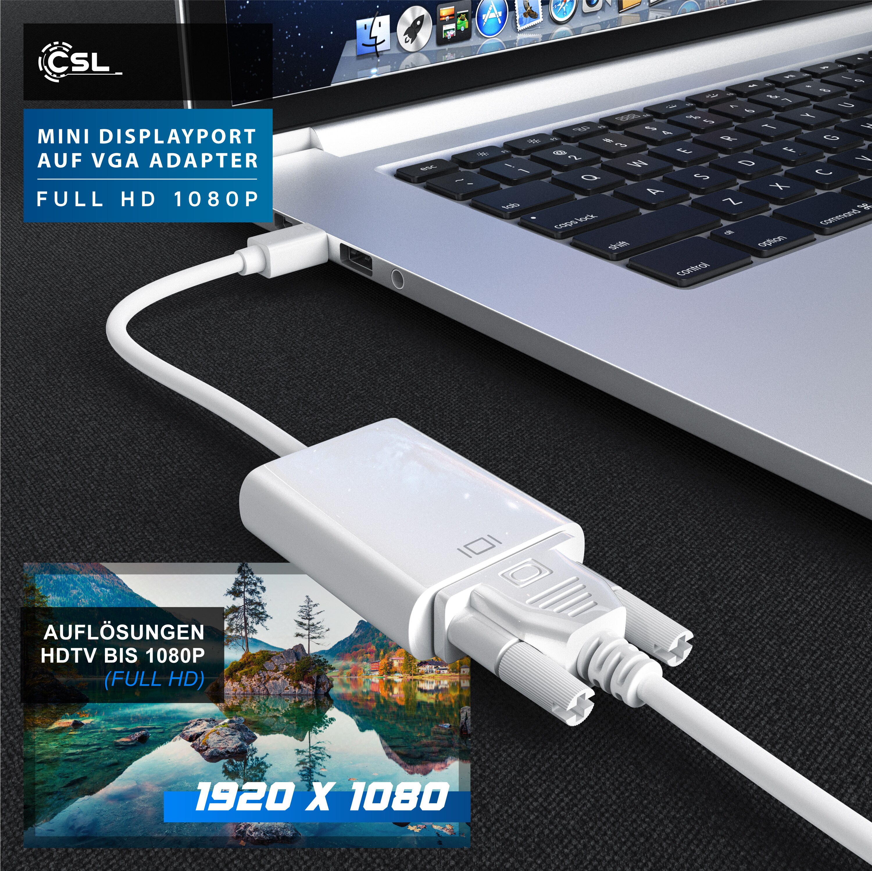 CSL Mini DisplayPort zu VGA Video-Adapter, Full HD MiniDP Stecker zu VGA Buchse Adapter Kabel