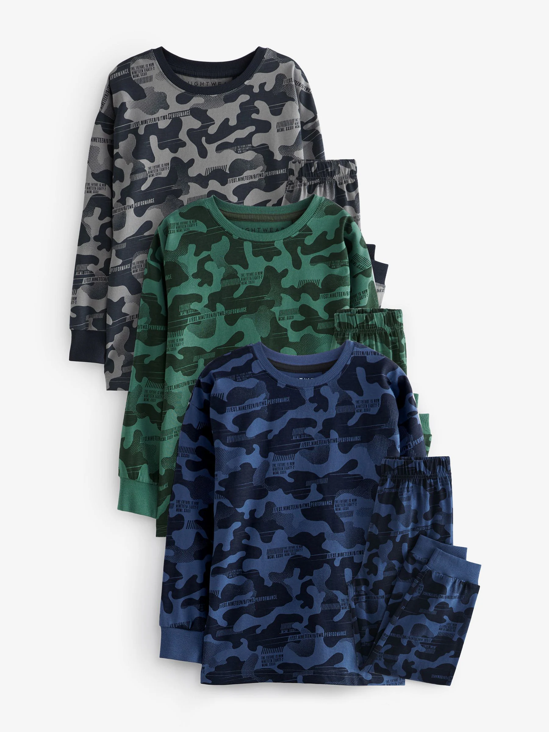Grijs/blauw/groen camouflage - Verpakking van 3 pyjama's met lange mouwen (3-16 jr)