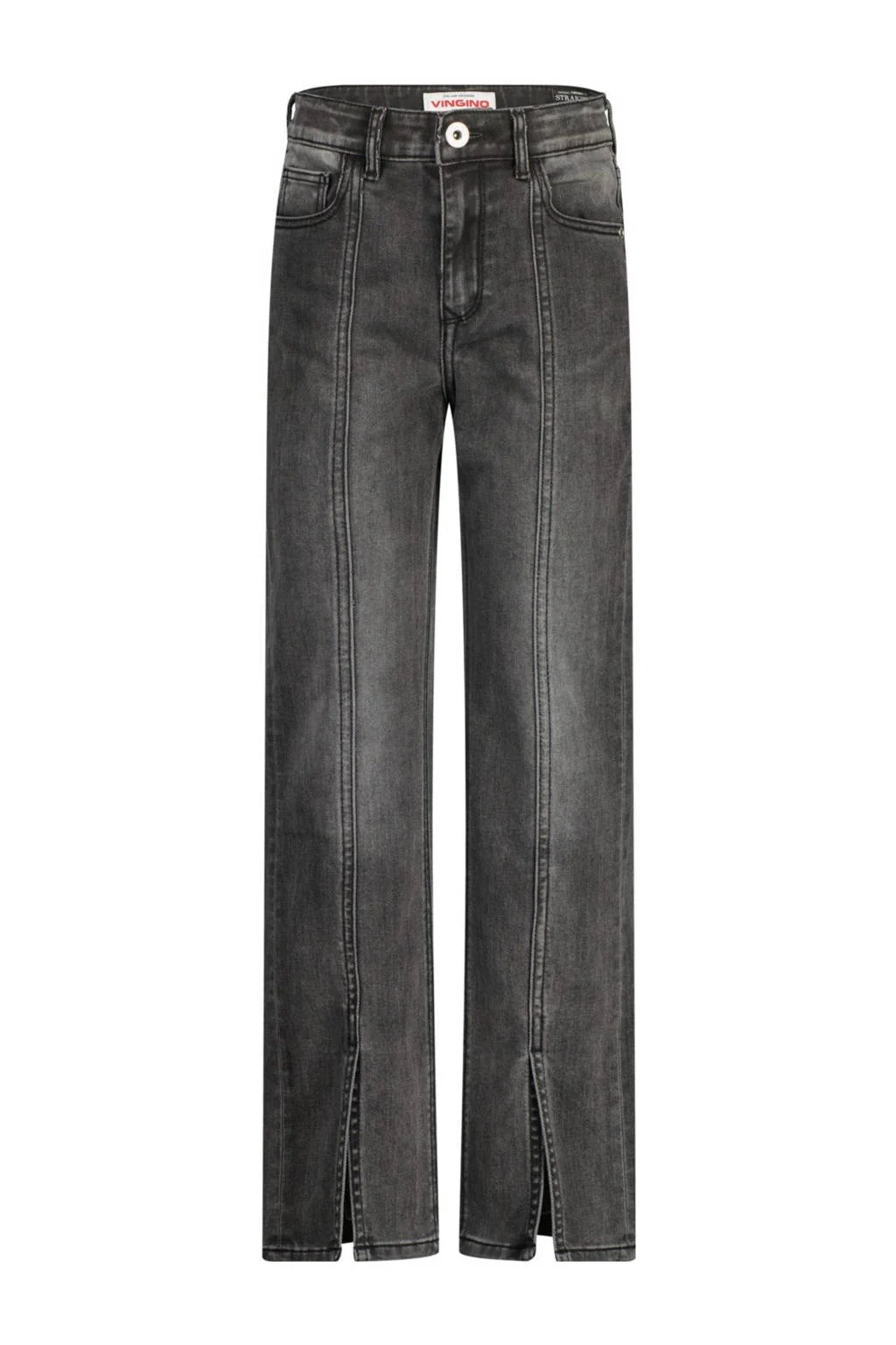 Vingino high waist straight leg jeans Catie Split dark grey vintage