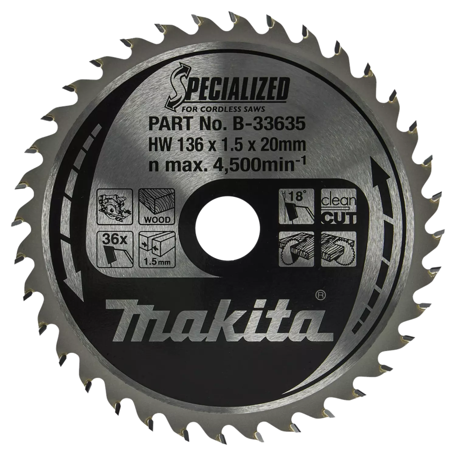 Makita B-33635 Cirkelzaagblad - Hout - Specialized - 136x20x1,5mm - 36T