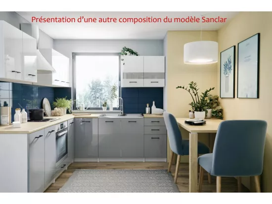 Cuisine Sanclar 7 éléments - blanc blanc laqué - 2m60 four encastrable