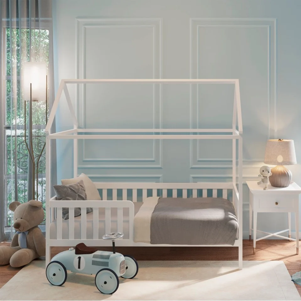 Babytrold - Hus Seng Junior m. Tag 80 x 160 cm - Hvid