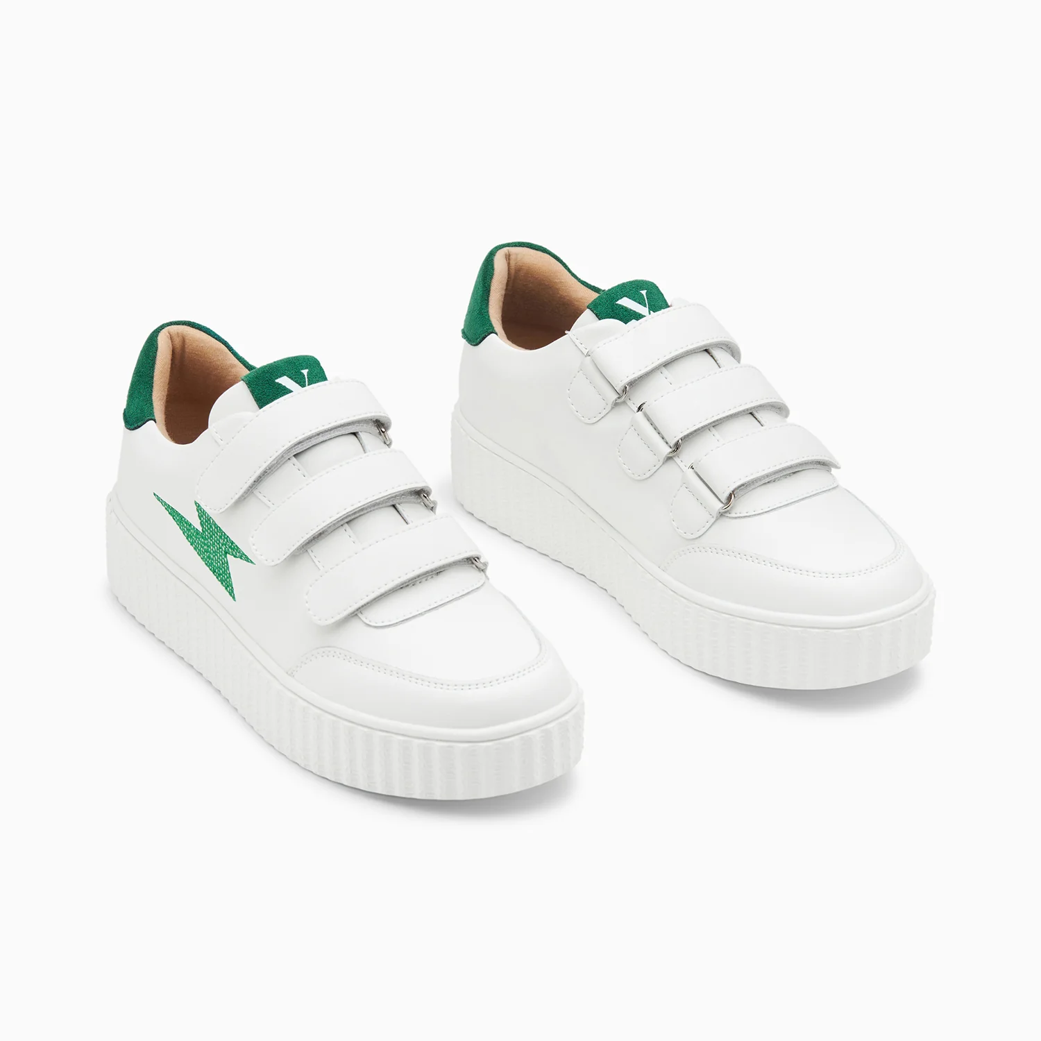 Sneakers-Baskets éclair Damia blanc et vert à scratchs