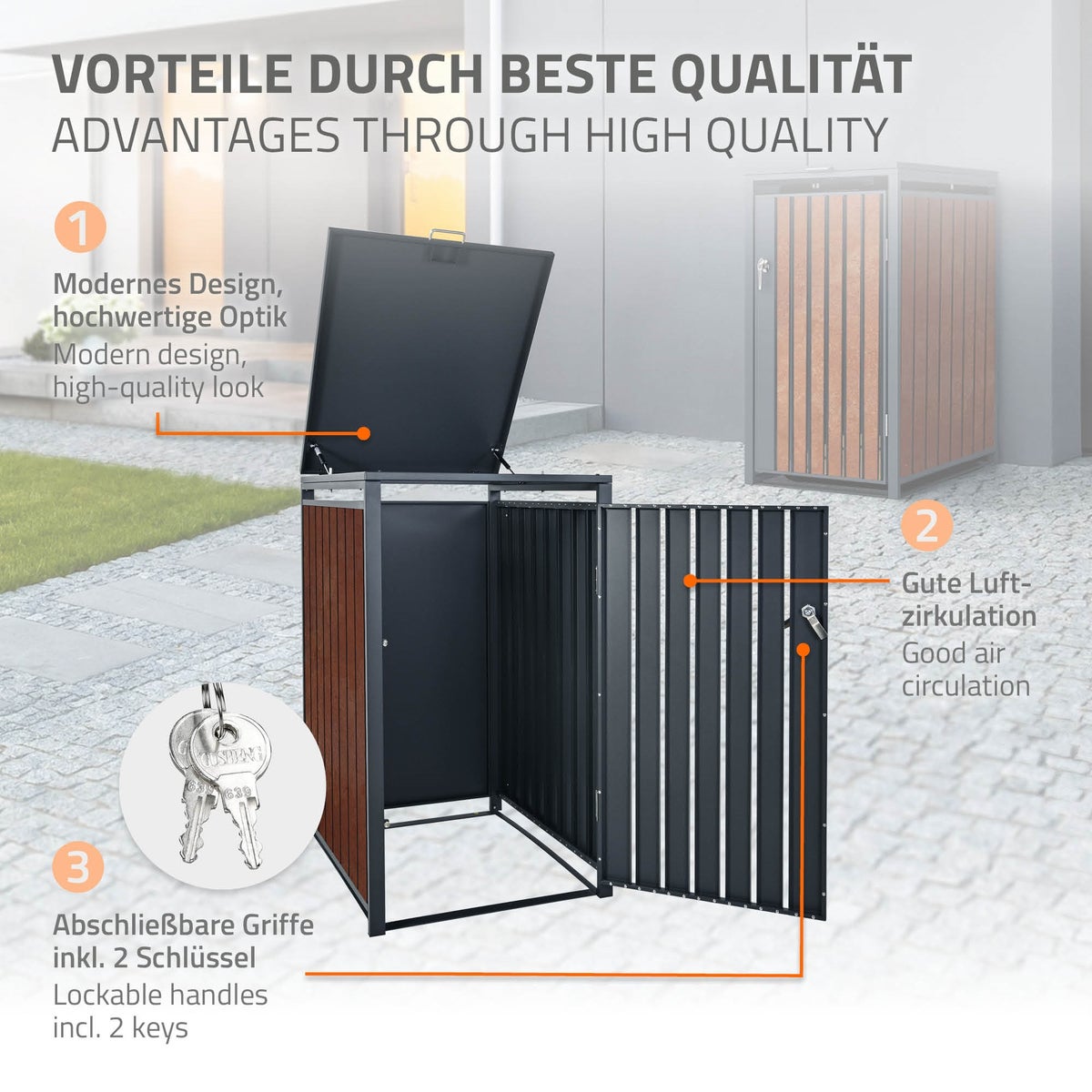 ML-Design Enkele Bak Opbergkast voor 1 Bak (240L) 68x80x116,3 cm, Antraciet Roestlook, Staal/Cortenstaal, Afsluitbare Bakdeksel met Scharnierend Deksel/Deur, Bak Opbergkast, Bakcontainer, Bakdeksel