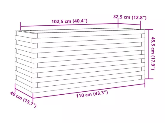 Jardinière bac lit surélevé bois marron 110 x 40 x 45.5 cm 02_0037332
